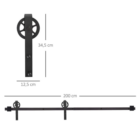 Rootz Sliding Barn Door Kit - Carbon Steel - Rustic Style - For Wooden & Concrete Walls - 200cm x 4cm x 0.6cm