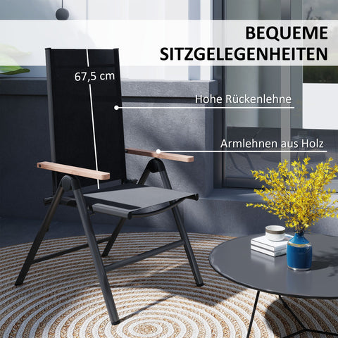 Rootz Steel Garden Chair - Folding Balcony Chair - Armrest Chair - Comfort with Eucalyptus Armrests - 60cm x 73cm x 108cm