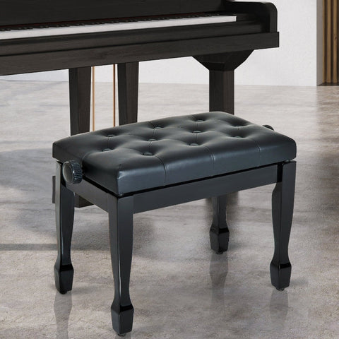 Rootz Adjustable Piano Stool - Musician Bench - Keyboard Seat - Ultimate Comfort - Height Adjustable - Elegant Design - 64cm x 35cm x 45-55cm - Solid Wood & Faux Leather