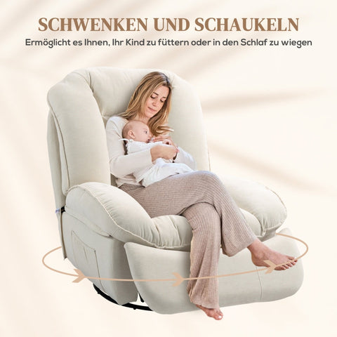 Rootz Recliner Chair - TV Chair - 360° Swivel - Rocking Function - Chenille Fabric - Pocket Spring Padding - 104cm x 100cm x 102cm