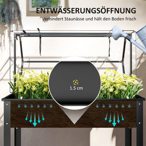Rootz Raised Bed with Greenhouse Roof - Elevated Plant Box - Garden Planter - Promotes Healthy Roots - 100 x 48 x 124 cm - Black