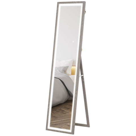 Rootz LED Full Body Mirror - Floor Length Mirror - Touch Control - Dimmable Lighting - 160 x 40 cm - Grey - Enhances Room Elegance