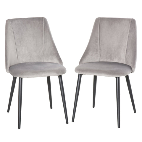 Rootz Set of 2 Dining Chairs - Kitchen Chairs - Velvet Upholstered - Comfort & Style - Metal Legs - 50W x 56.5D x 85H cm - Gray