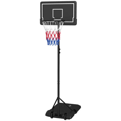 Rootz Basketball Stand - Height-adjustable - Mobile - Fillable - Shatterproof Back Wall - Basket Height - Steel-PE - Black - 1.82 - 2.13 M
