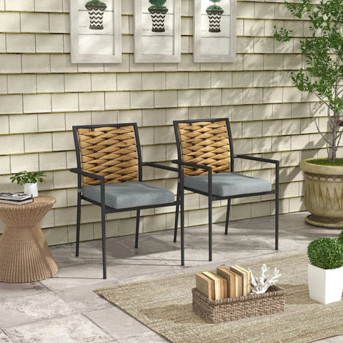 Rootz Garden Chairs - Outdoor Chairs - Patio Chairs - Seat Cushions - Weather Resistant - Modern Design - PE Rattan - Polyester - Brown-Gray - 40W x 47D cm