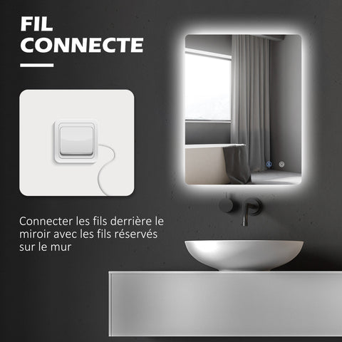 Rootz Rectangular LED Bathroom Mirror - Vanity Mirror - Wall Mirror - Anti-Fog Feature - 80 x 60 cm
