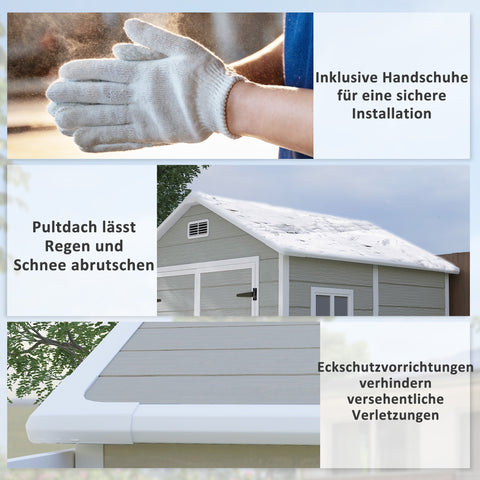 Rootz Plastic Garden Shed - Tool Shed - Outdoor Storage Unit - Weatherproof & Lockable - Ventilated & UV Resistant - 182x151x219cm - Grey, White