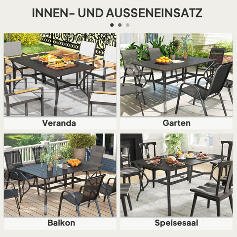 Rootz Garden Table - Outdoor Dining Table - Patio Table - Weatherproof - Steel - 150x90x73 cm - Black - Seats 6 - Umbrella Hole