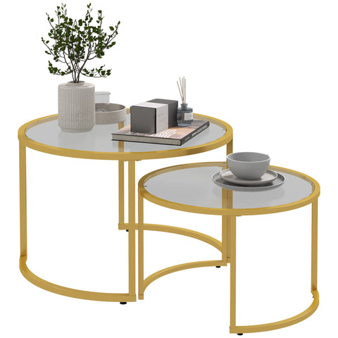 Rootz 2 Piece Luxury Side Table Set - Bedside Tables - Coffee Tables - Hardened Glass - Ø 70 x 47.5Hcm & Ø 54 x 42.5Hcm
