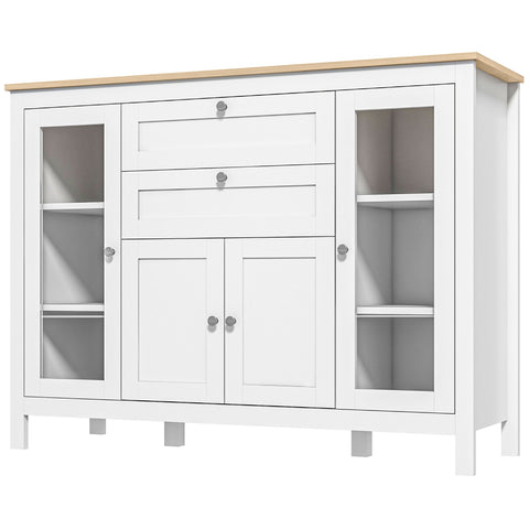 Rootz Buffet Dining Room - Sideboard - Storage Cabinet - Adjustable Shelves - 120cm x 40cm x 90cm - Natural Wood & White Finish