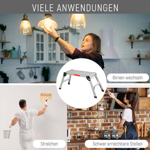 Rootz Opvouwbare opstapbank - Aluminium werkplatform - Draagbare opstapkruk - Hoog draagvermogen - Lichtgewicht - Veiligheidsvoorzieningen - 109 cm x 40 cm x 50 cm