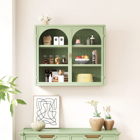 Rootz Modern Wall Cabinet - Glass Door Cabinet - Two-Door Storage - Durable Iron and Glass - 70cm x 23cm x 60cm
