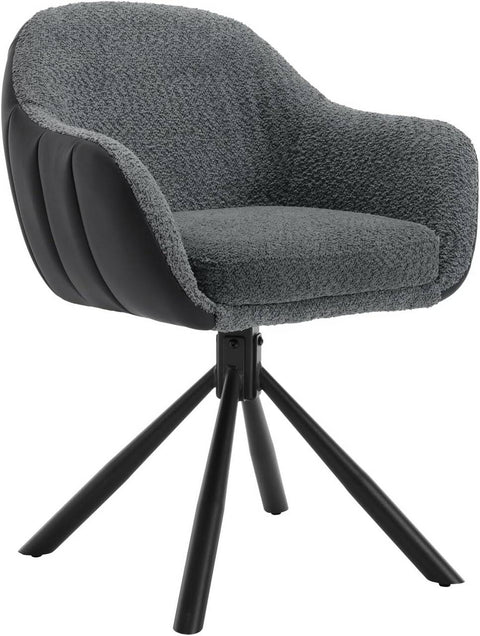 Rootz Swivel Dining Chair - 360° Rotating Chair - Boucle Fabric - Soft Foam Padding - Stable Metal Legs - 57cm x 79cm x 62cm