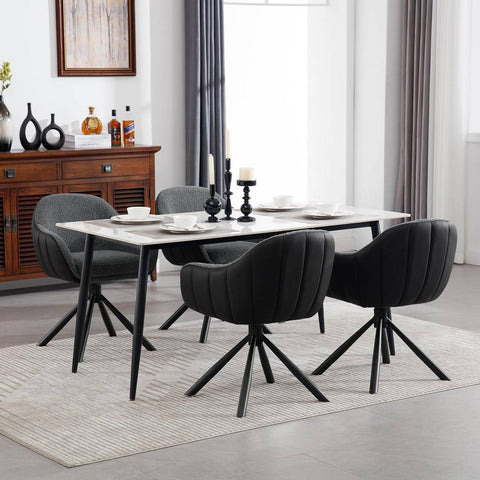 Rootz Swivel Dining Chair - 360° Rotating Chair - Boucle Fabric - Soft Foam Padding - Stable Metal Legs - 57cm x 79cm x 62cm