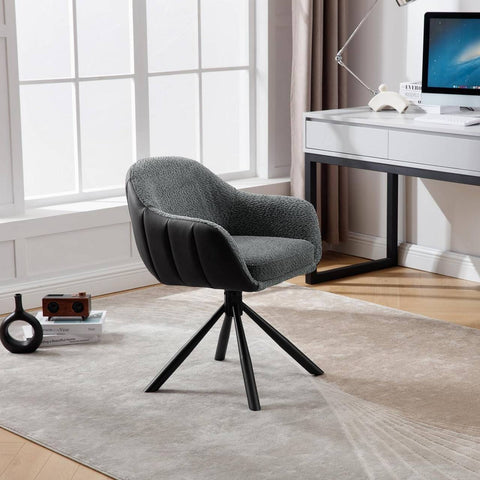 Rootz Dining Chair - Swivel Chair - Roller-Free Design - Soft Chenille Cover - Robust Metal Legs - Modern Style - Boucle Fabric - 57x79x62cm