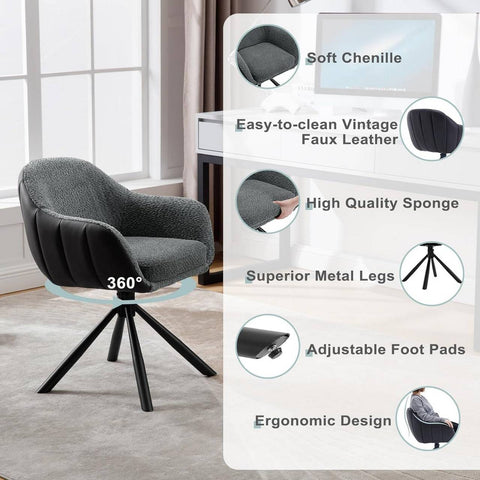 Rootz Swivel Dining Chair - 360° Rotating Chair - Boucle Fabric - Soft Foam Padding - Stable Metal Legs - 57cm x 79cm x 62cm