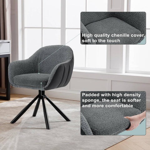 Rootz Swivel Dining Chair - 360° Rotating Chair - Boucle Fabric - Soft Foam Padding - Stable Metal Legs - 57cm x 79cm x 62cm