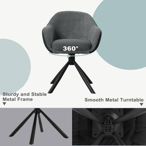 Rootz Swivel Dining Chair - 360° Rotating Chair - Boucle Fabric - Soft Foam Padding - Stable Metal Legs - 57cm x 79cm x 62cm