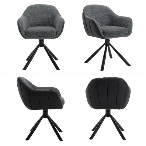 Rootz Swivel Dining Chair - 360° Rotating Chair - Boucle Fabric - Soft Foam Padding - Stable Metal Legs - 57cm x 79cm x 62cm