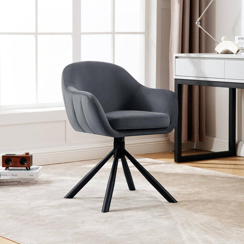 Rootz Swivel Dining Chair - Velvet Chair - Rolling Chair - 360° Swivel Mechanism - Soft Foam Padding - 57cm x 79cm x 62cm
