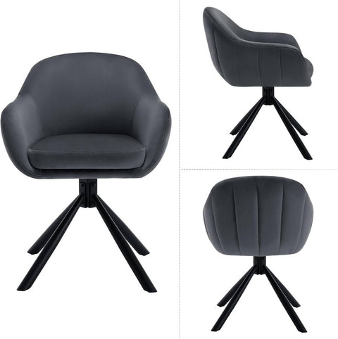 Rootz Swivel Dining Chairs - Velvet Armchair - Roller-free Design - Soft Foam Padding - 57cm x 79cm x 62cm. Set of 2 - Dark Gray & Beige