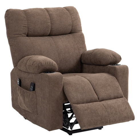 Rootz Electric Riser TV Recliner Chair - Massage Points - Footrest - Remote Control - Brown - Polyester Fabric - 91cm x 95cm x 109cm
