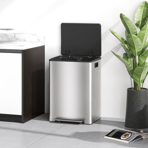 Rootz Kitchen Waste Bucket - Trash Bin - Garbage Can - Stainless Steel Pedal Design - 47.7cm x 37.5cm x 66.8cm