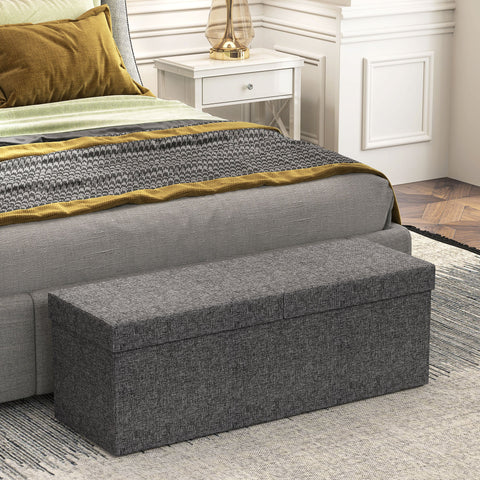 Rootz Footstool Storage Ottoman - Foldable Bench - Seat Chest - Soft Padding - 110cm x 38cm x 38cm - Dual 61L Compartments - Grey