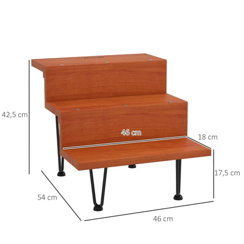 Rootz Pet Stairs - Dog Stairs - 3 Steps - Pine Wood - Non-slip Foot Pads - Brown + Black - 46cm x 54cm x 42.5cm