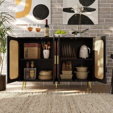 Rootz Rattan Storage Cabinet - Sidewall Cabinet - Elegant Furniture - Anti-Tip Design - 120L x 30W x 89H cm