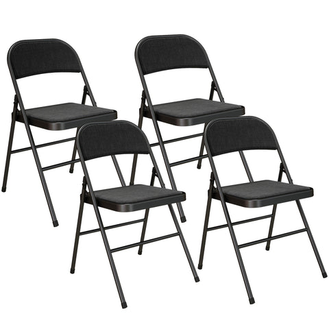 Rootz 4 Set Folding Chairs - Portable Office Chairs - Reception Seating - Durable Metal Legs - Linen Look Black - 45cm x 46cm x 78cm