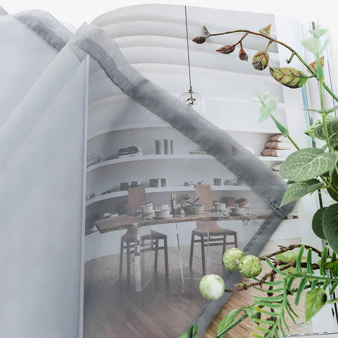 Rootz 2 Piece Curtain Set - Transparent Voile - Ribbon Store - Breathable & Tearproof - Grey - 140x245 cm - Elegant Home Decor