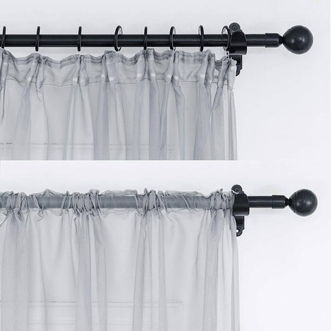 Rootz 2 Piece Curtain Set - Transparent Voile - Ribbon Store - Breathable & Tearproof - Grey - 140x245 cm - Elegant Home Decor