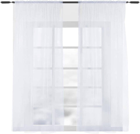 Rootz 2 Piece Set Voile Curtains - Sheer Drapes - White Window Panels - Breathable Polyester - 140x145cm (Adjustable) for Light & Privacy