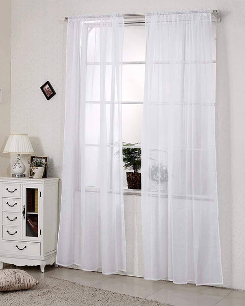 Rootz 2 Piece Set Voile Curtains - Sheer Drapes - White Window Panels - Breathable Polyester - 140x145cm (Adjustable) for Light & Privacy