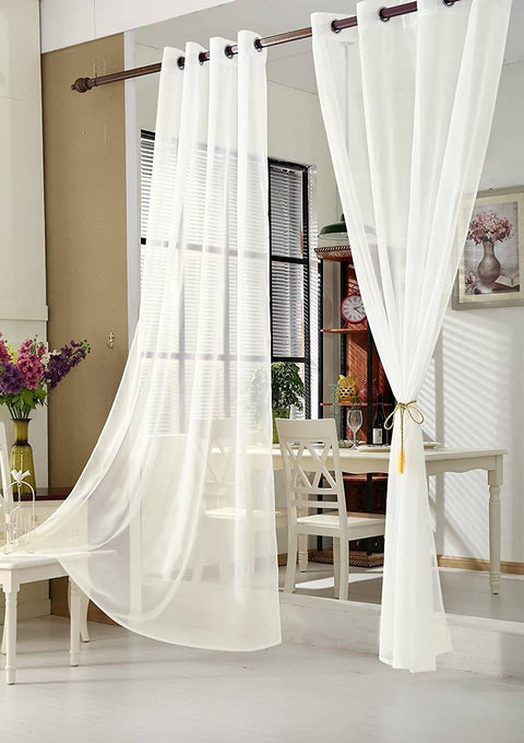 Rootz 2 Piece Set Transparent Curtains - Voile Curtains - Lightweight Drapes - Privacy Protection - Cream 140x225cm