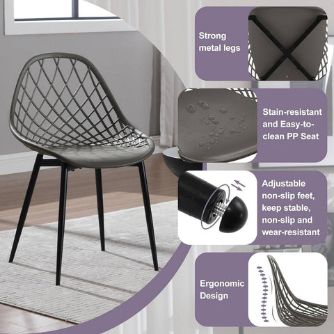 Rootz Modern Dining Chairs Set of 4 - Ergonomic Seating - Metal Leg Chairs - Sturdy & Durable - Comfortable Design - Easy to Clean - 52cm x 83.5cm x 53cm