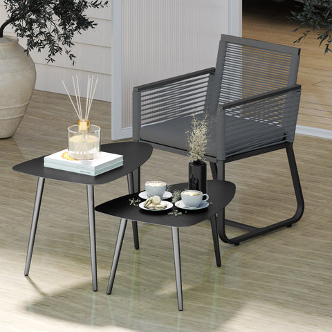 Rootz Coffee Table Set - Balcony Table - Side Table - Weatherproof - Geometric Design - 65cm x 45cm x 45cm