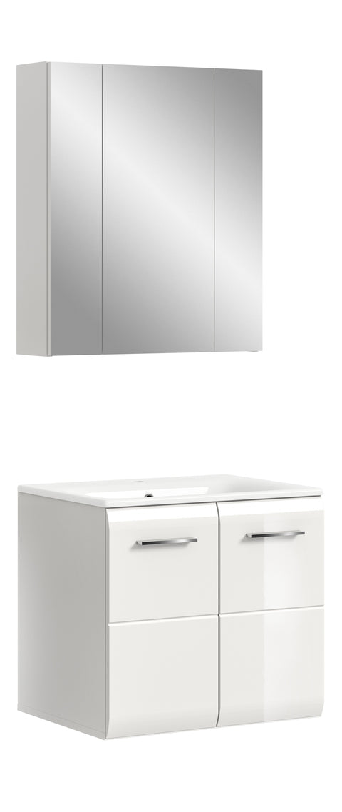 Rootz 3 Piece Bathroom Set - Vanity & Sink - Mirror Cabinet - Space-Saving Design - 60x185x46cm