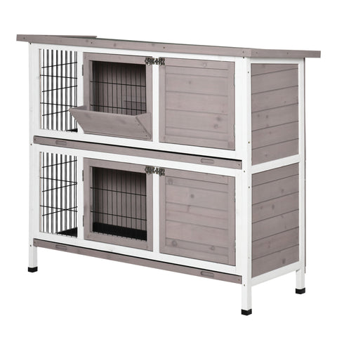 Rootz 2-Story Rabbit Cage - Pet Hutch - Animal Shelter - Solid Wood - Foldable Roof - 122 x 50 x 101 cm Grey White