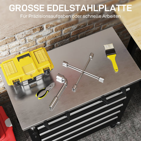 Rootz 5 Drawer Tool Cabinet – Rolling Tool Box – Steel Tool Trolley – Secure Storage – Organizes Tools – 65.5x34.5x76 cm – Silver + Black