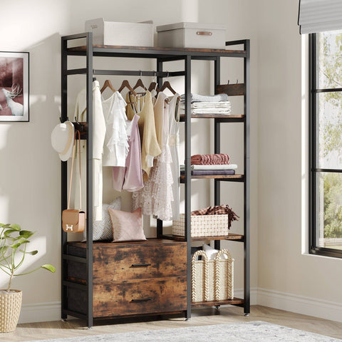 Rootz Freestanding Closet Organizer - Clothes Rack - Wardrobe Storage - 350lb Capacity - 180 cm H x 106 cm L x 40 cm W.