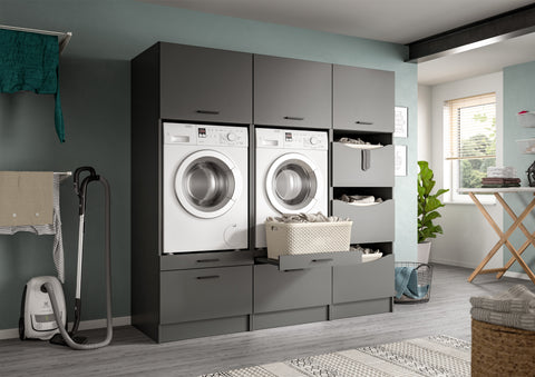 Rootz Washing Machine Cabinet Set - Laundry Storage - Grey Furniture - Easy Installation - 198x195x68 cm