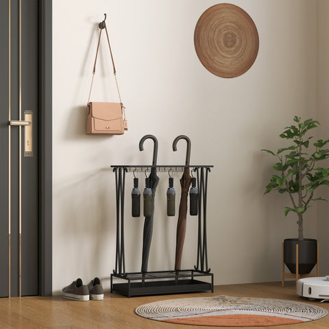Rootz Umbrella Stand - Umbrella Holder - Rainwater Collector - 24 Hooks & 21 Openings - Durable Steel Design - 50x24x68 cm