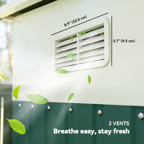 Rootz Metal Device Shed - Garden Storage - Equipment Shed - Lockable & Weatherproof - 280 x 345 x 201cm - Green