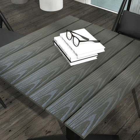 Rootz Garden Tables - Patio Table - 4 People - Wood Look - Aluminum Frame - Adjustable Feet - Good Balance - Wood-plastic Board - Gray - 70L x 70W x 76H cm