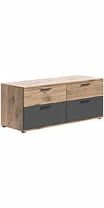Rootz MASON Lowboard - Gray - TV Stand - Buffet - Basalt Gray Front - Nox Oak Body - Sustainable - 130cm x 53cm x 44cm