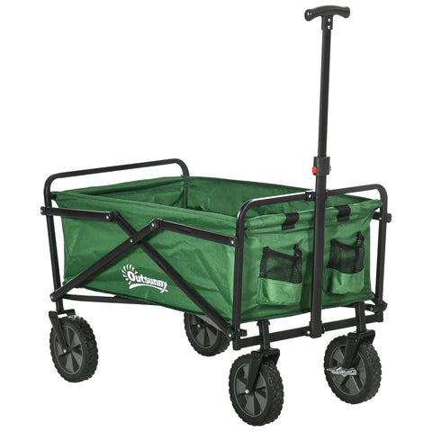 Rootz Foldable Trolley Transport Car - Utility Cart - Garden Wagon - 40kg Load - Adjustable Handle - 83x50x69-99cm Green and Black