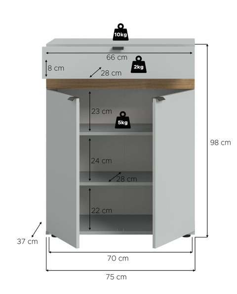 Rootz Shoe Cabinet - Storage Cabinet - Organizer - Quick Assembly - 75x98x37 cm