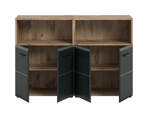 Rootz Bathroom Combo Set - Vanity Unit - Storage Cabinets - Ample Storage - 120x80x30 cm - Black and Brown Imitation